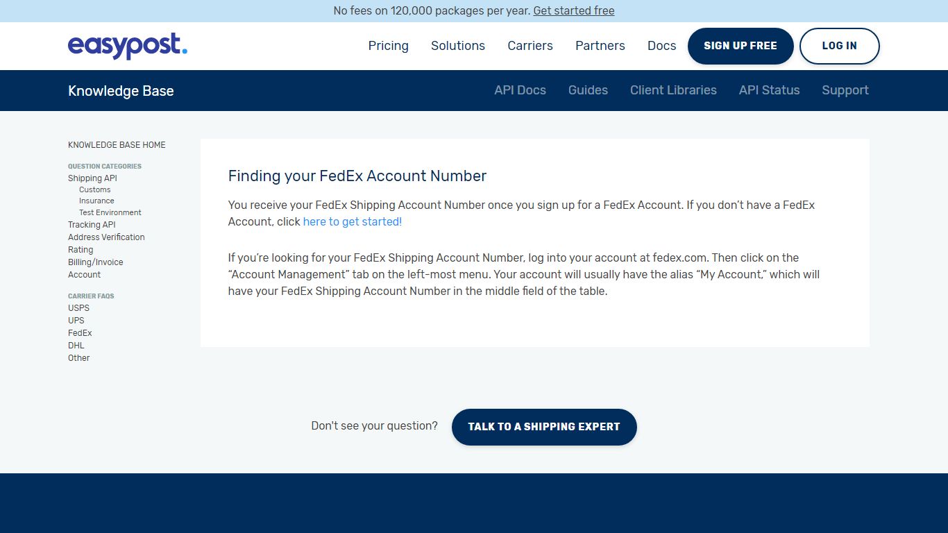 Finding your FedEx Account Number - EasyPost